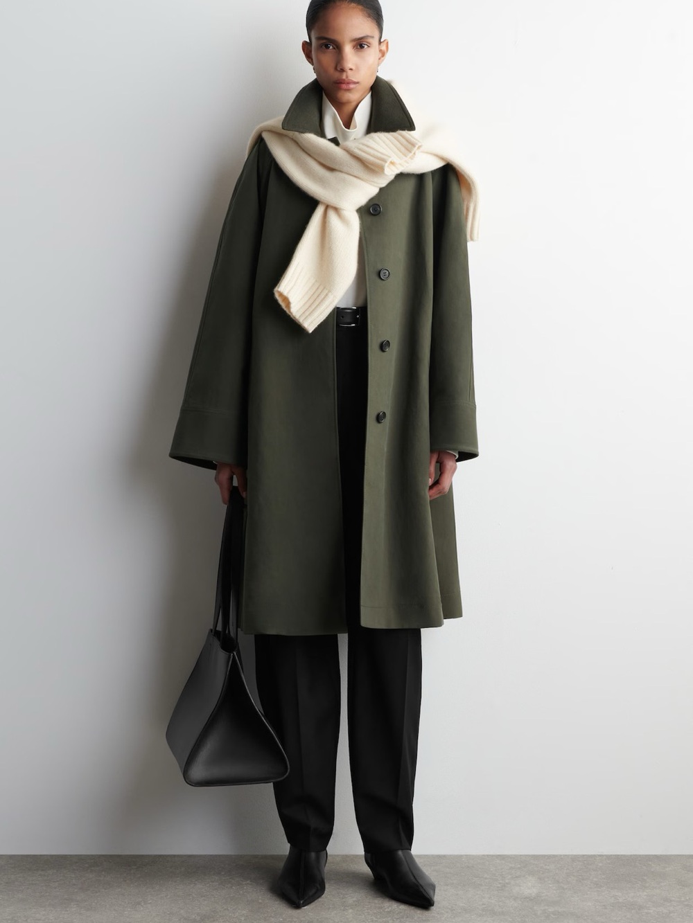 COS Olive A-Line Oversized Trench Coat - Picture 2 of 7